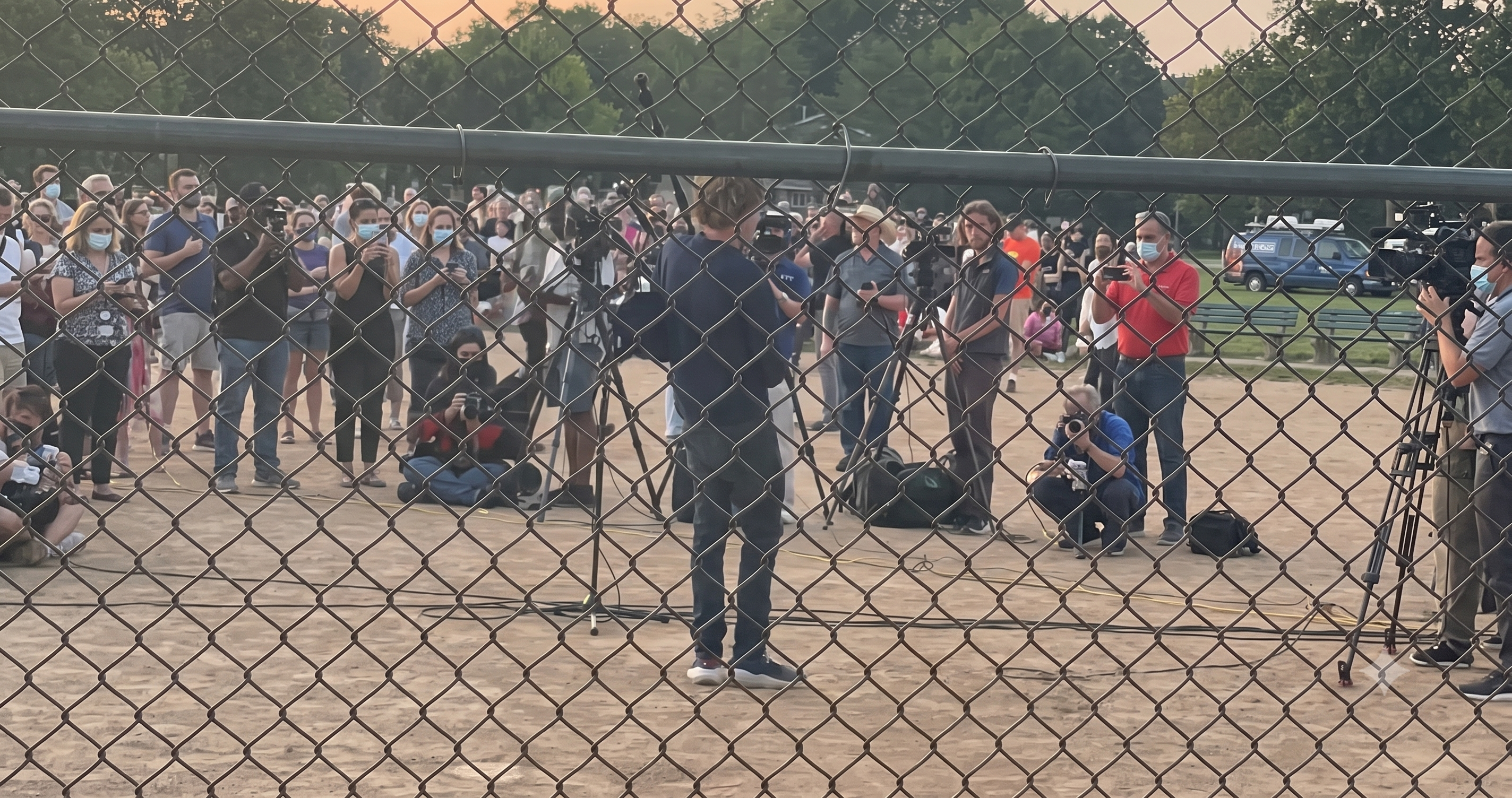 Playing bagpipes at a community vigil