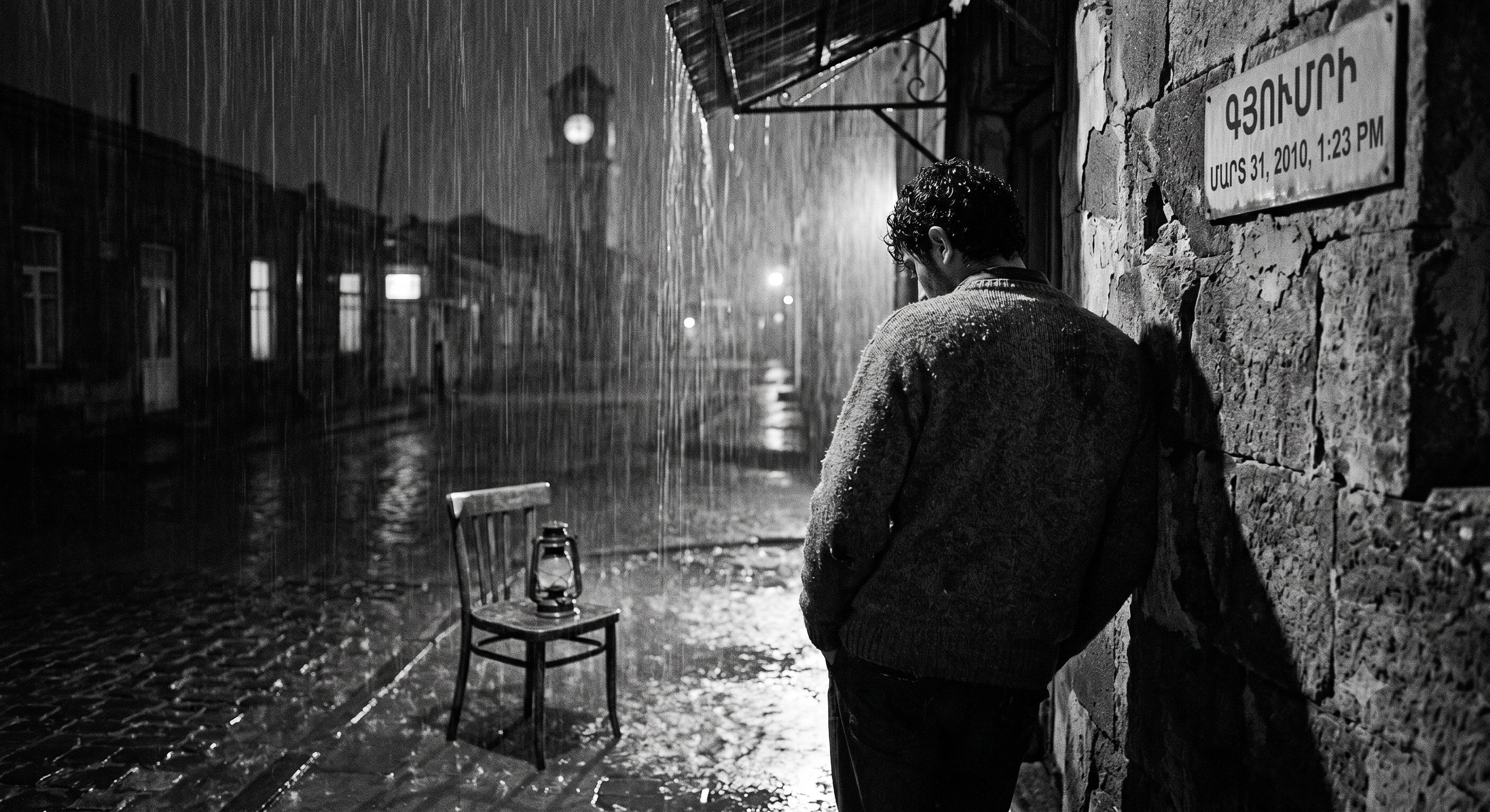 A dark, rainy night looking out through a window